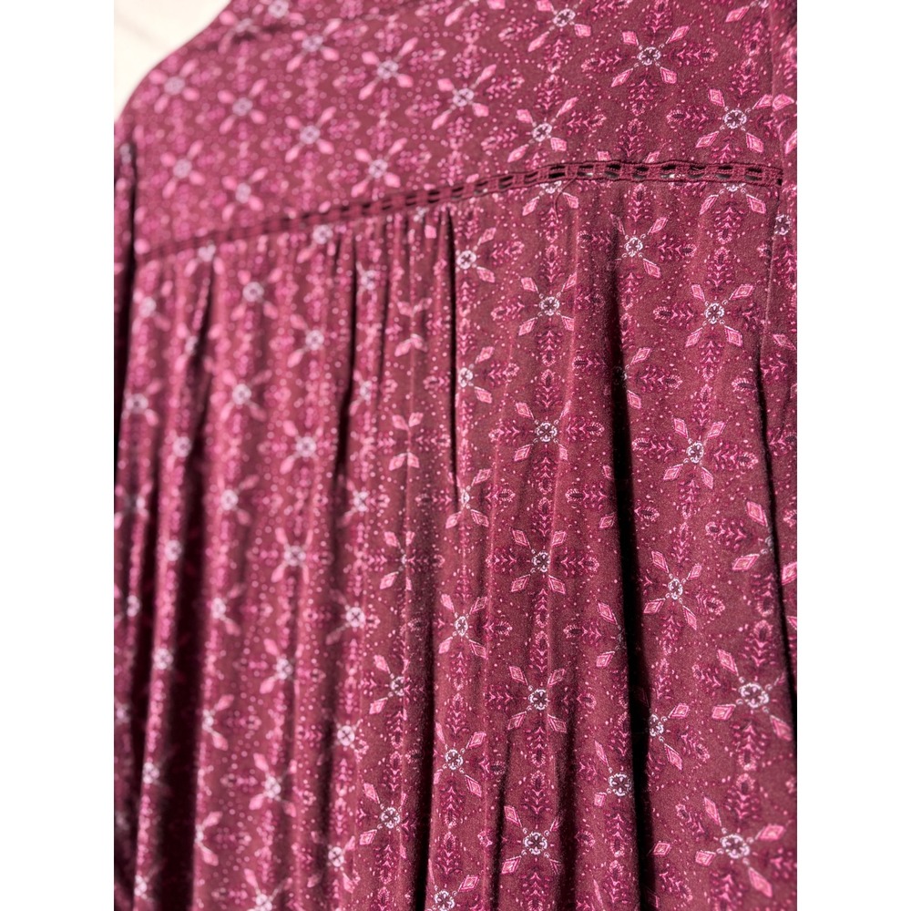 Daniel Rainn Women's XL Burgundy Floral Pintuck Pleat Split Neck Blouse - Picture 10 of 13